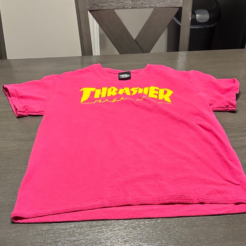 Thrasher Hot Pink Tee with Yellow Logo